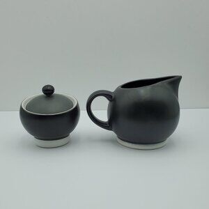 Pfaltzgraff Empire Creamer & Sugar Bowl Black Gravy Boat Black Gray Lidded Bowl
